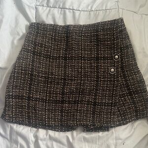 Black Tweed Mini Skirt with Button Detail